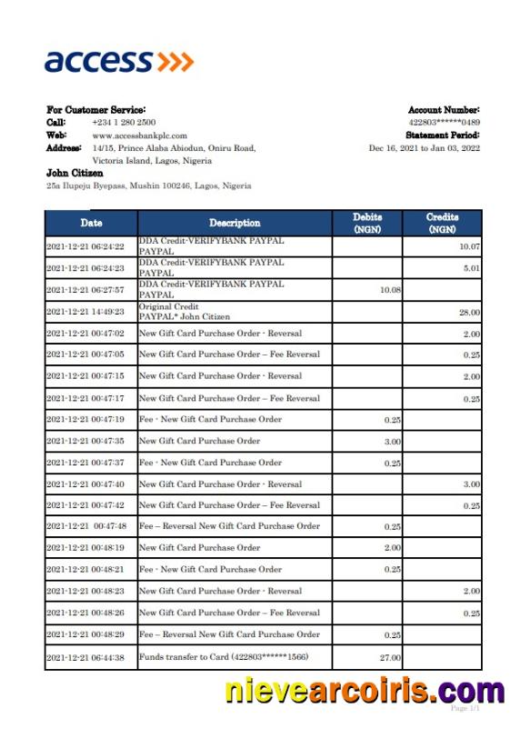 Nigeria Access bank statement